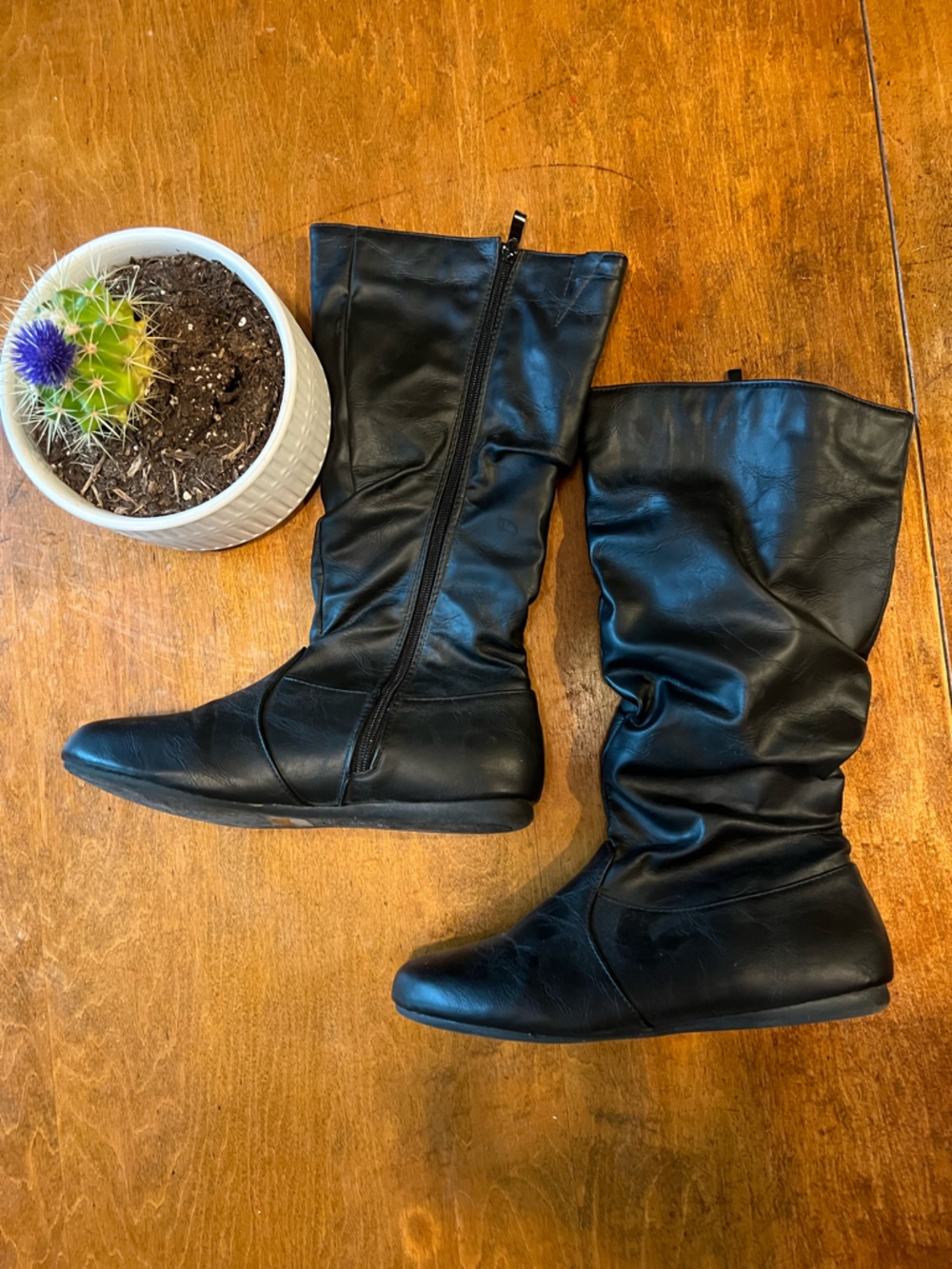 Classic Black Vegan Leather Mid Calf Boots